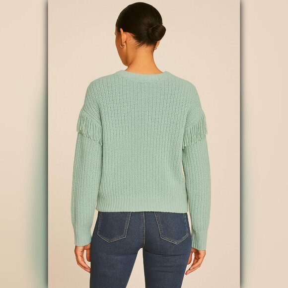 A489 • Chenille Cable Knit Crew Neck Sweater with Fringe - Picture 3 of 4